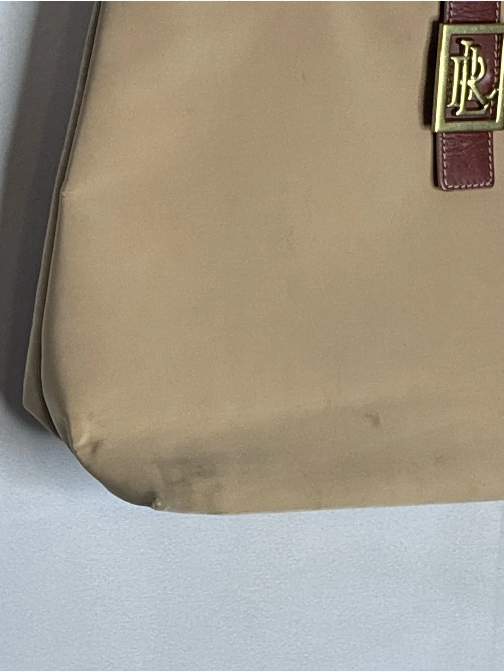 Vintage Lauren Ralph Lauren Beige and Brown Tote Bag with Gold Accent